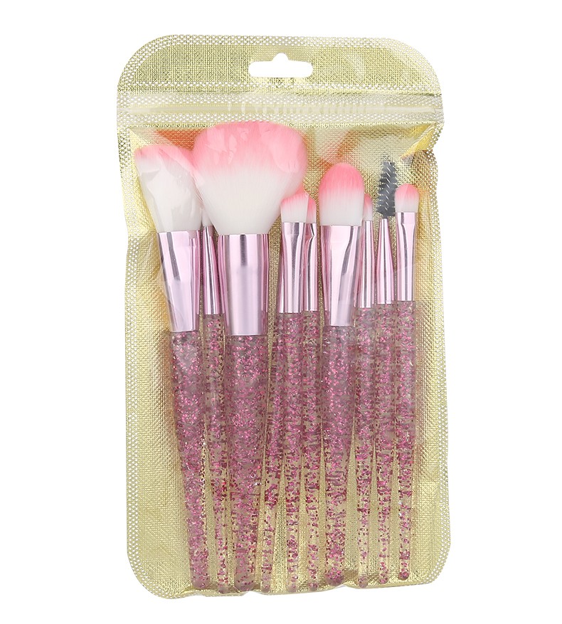 Fashion Design Style Pink Glitter Plastic Handle Woman Facial Cosmetic Brushes10pcs Makeup Brush Set Beauty Make Up Tools