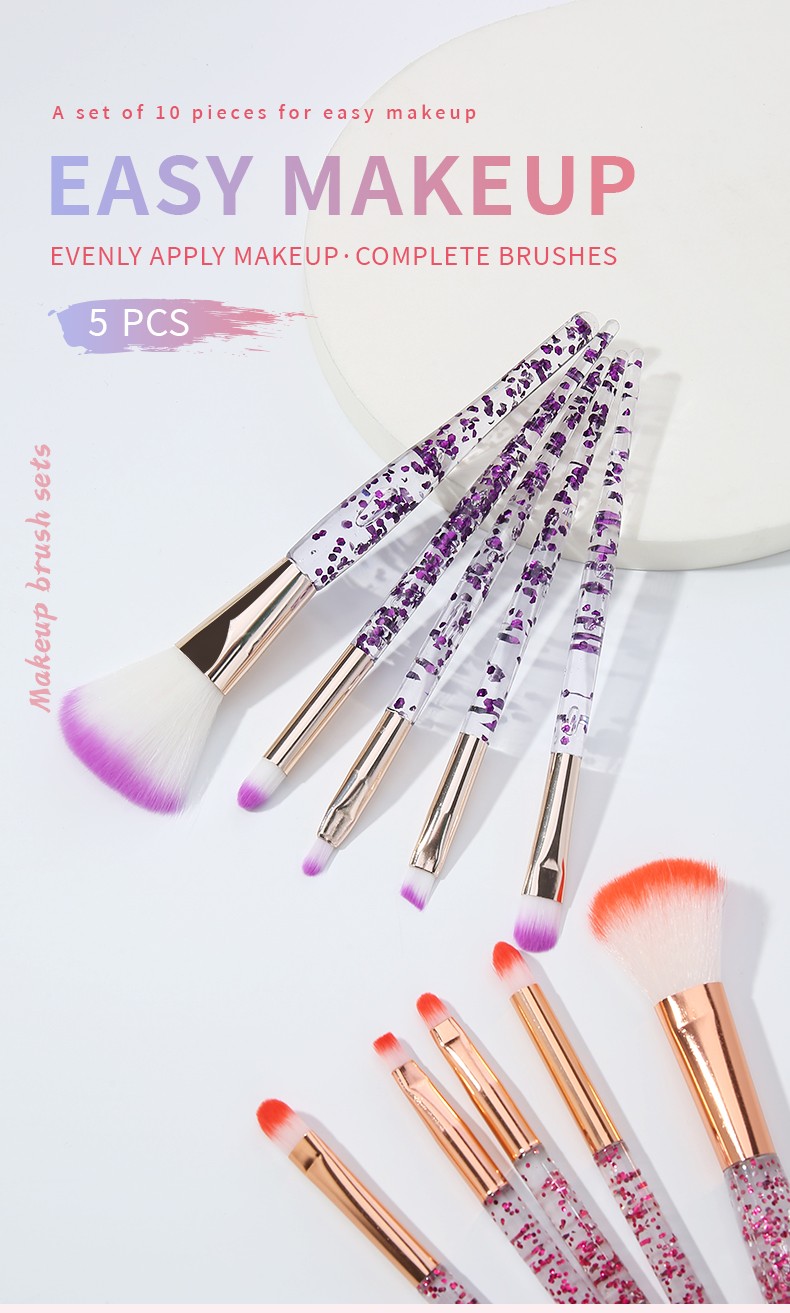 Professional Cosmetics Beauty Tools Lady Orange Purple Crystal Handle Diamond Glitter Makeup Brush Women 5 Pcs Makeup Brush Set