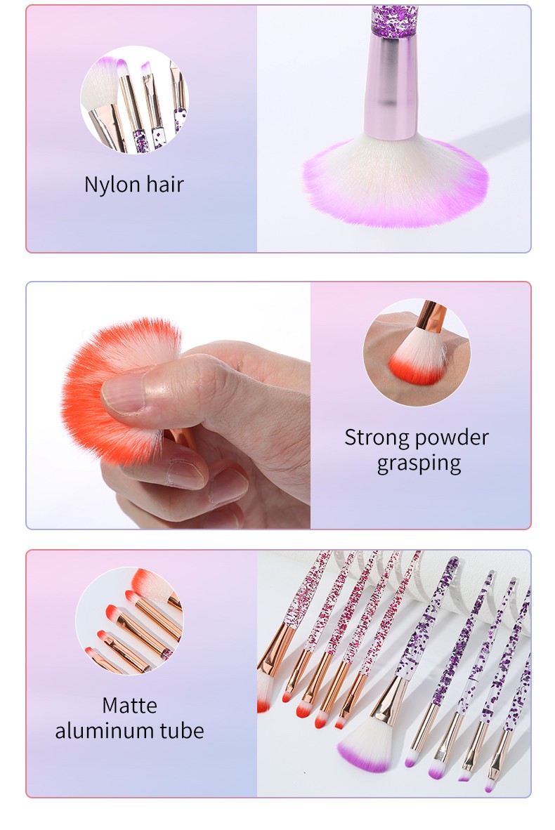 Professional Cosmetics Beauty Tools Lady Orange Purple Crystal Handle Diamond Glitter Makeup Brush Women 5 Pcs Makeup Brush Set