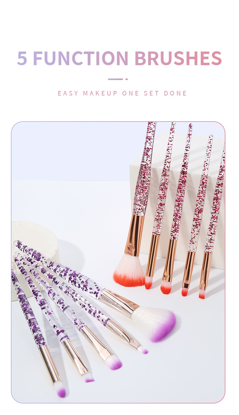 Professional Cosmetics Beauty Tools Lady Orange Purple Crystal Handle Diamond Glitter Makeup Brush Women 5 Pcs Makeup Brush Set