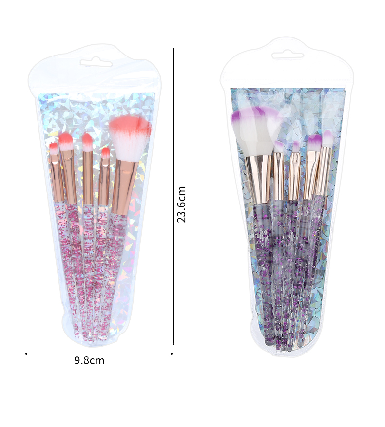 Professional Cosmetics Beauty Tools Lady Orange Purple Crystal Handle Diamond Glitter Makeup Brush Women 5 Pcs Makeup Brush Set