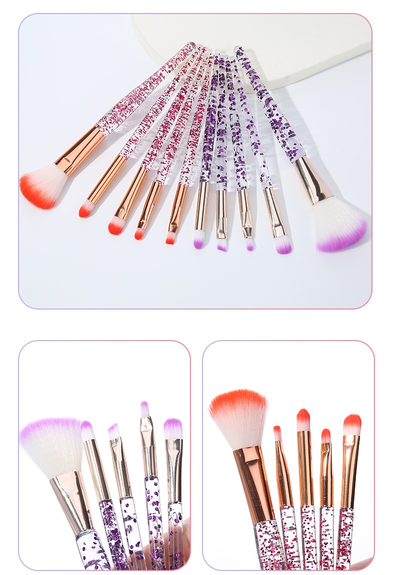Professional Cosmetics Beauty Tools Lady Orange Purple Crystal Handle Diamond Glitter Makeup Brush Women 5 Pcs Makeup Brush Set