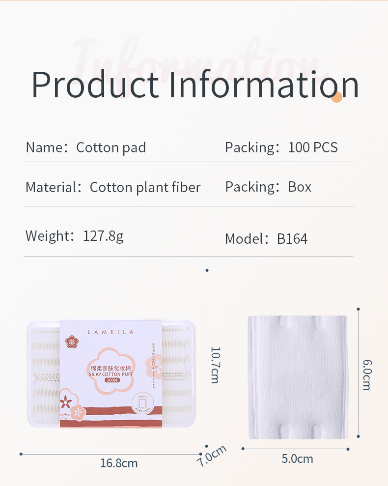 Lameila wholesale oem face cleansing pad non woven 100pcs box private label beauty care makeup remover facial cotton pads B164