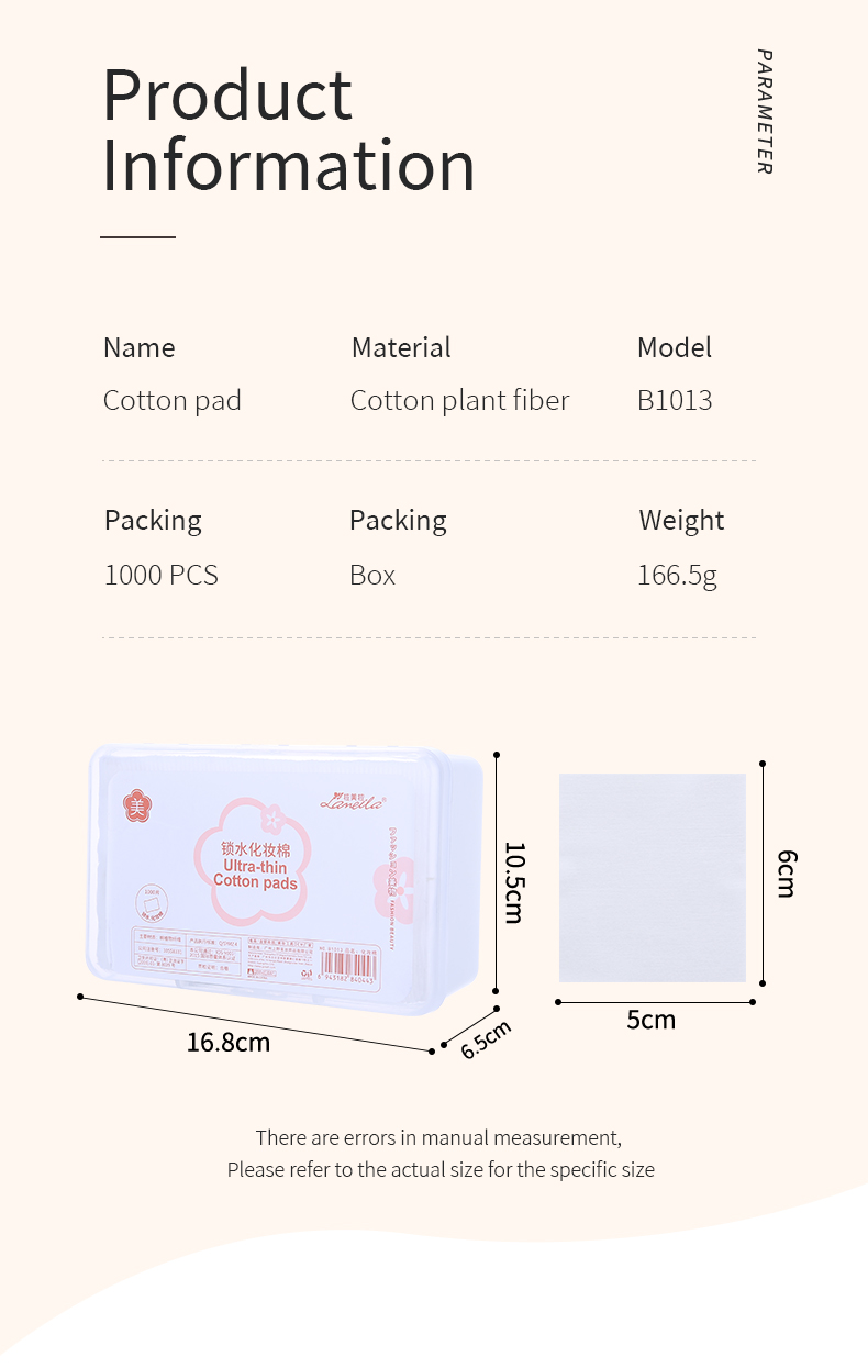 Custom label facial cotton pad makeup removal clean 1000pcs thin cosmetic disposable face makeup remover cotton pads B1013