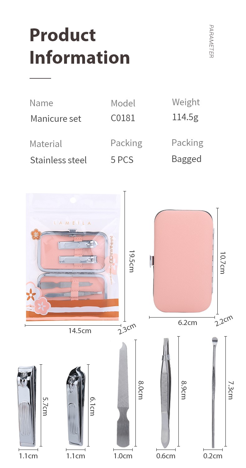 Factory Hot Sale Manicure Set Professional 5pcs Nail Clipper Mini Stainless Steel for Fingernail Travel Set C0181