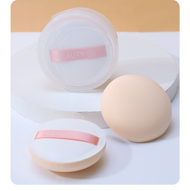 LMLTOP Guangzhou Female Face Beauty Makeup Powder Puffs Woman Soft Bouncy Round Shape White Makeup Puff Set With Box Sy1002