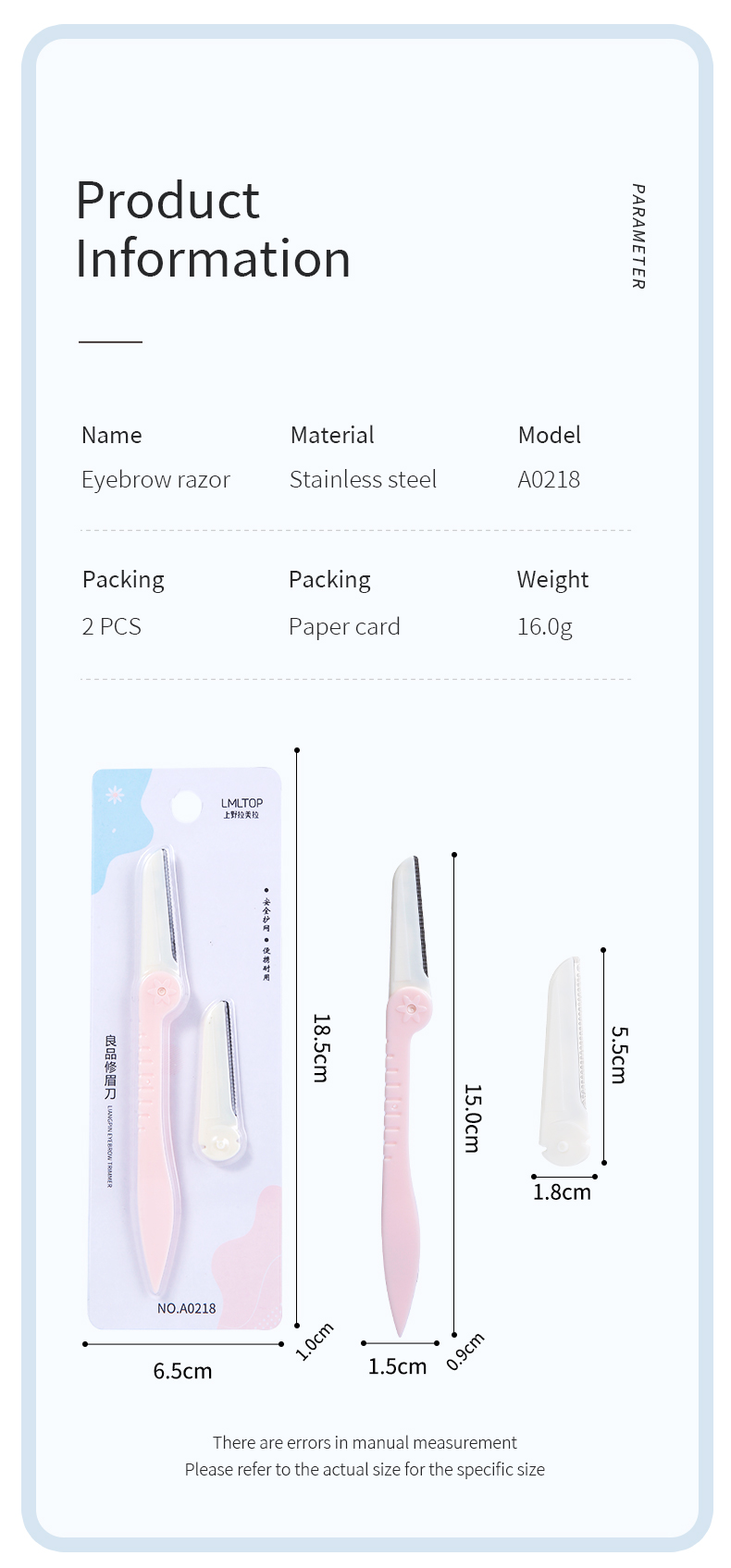 Lameila Private Label 1 1/set Eyebrow Trimmer Shaper Blade Stainless Steel Safety Folding Eyebrow Razor Kit For Women A0218