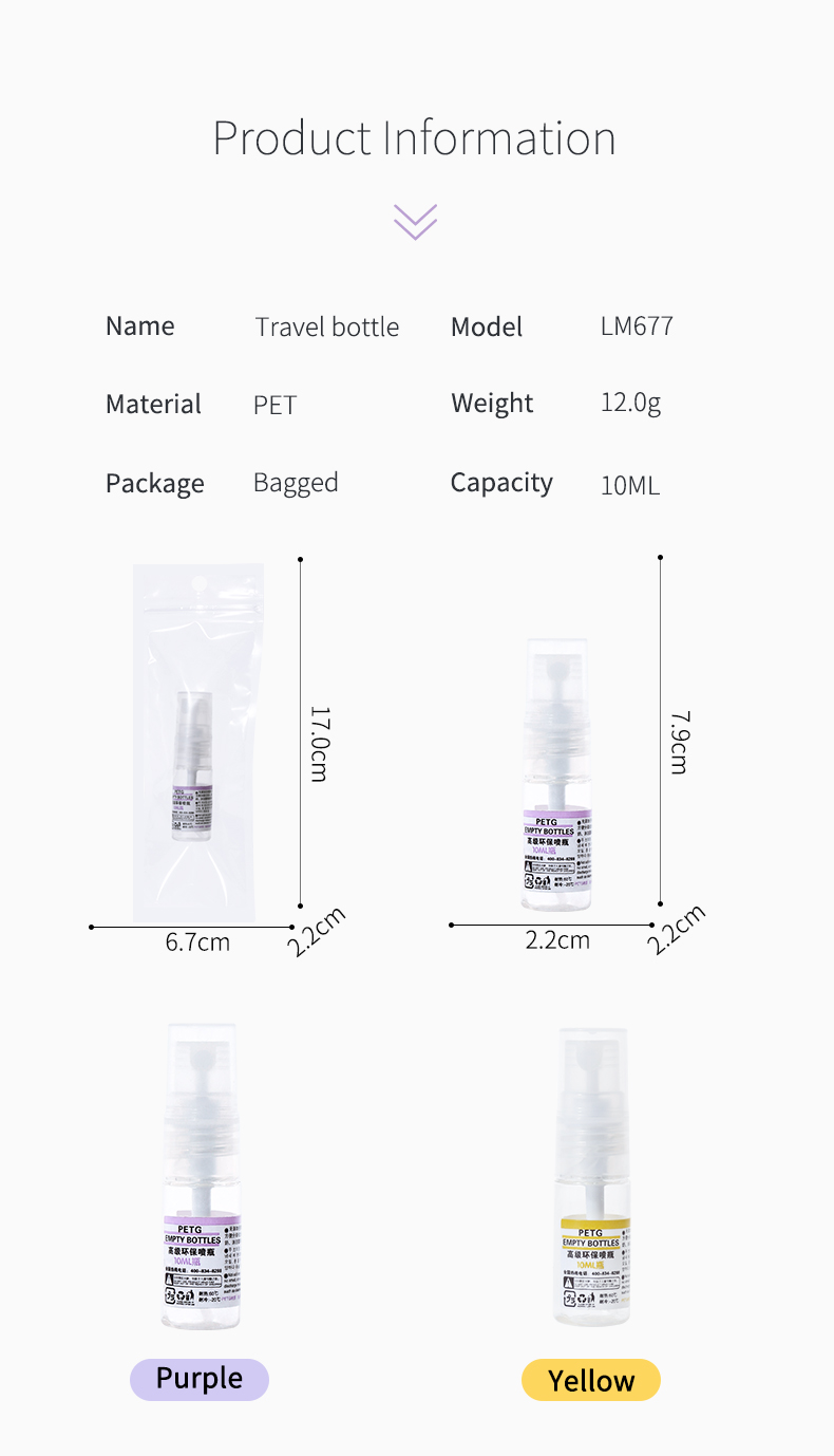 Good Price Round 10ml PETG Plastic Mist Spray Bottle Cosmetic Mini Travel Empty Bottle Portable Refillable Perfume Atomizer LM677