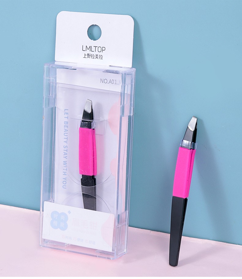 High Quality Fashion Pink Beauty Tweezers Custom Logo Wholesale Volume Stainless Steel Eyelash Extension Eyebrow Tweezers A0194