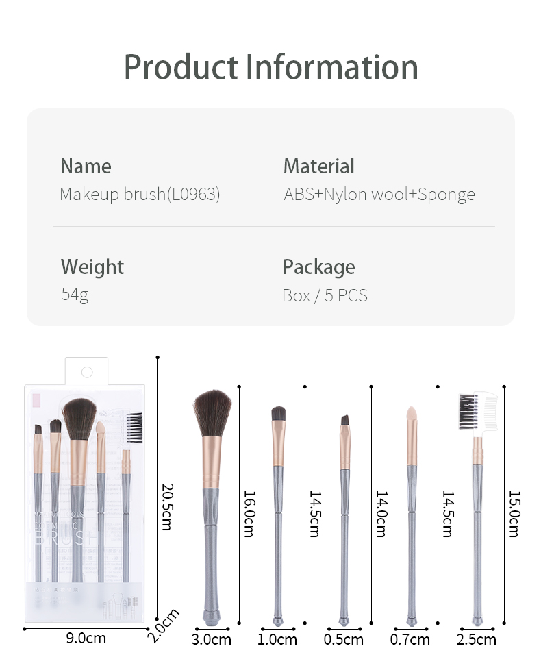 Cosmetic Tool Wholesale Makeup Brush Set 5pcs Luxury Private Label Blush Eye Shadow Powder Brush Kit Vegan L0963