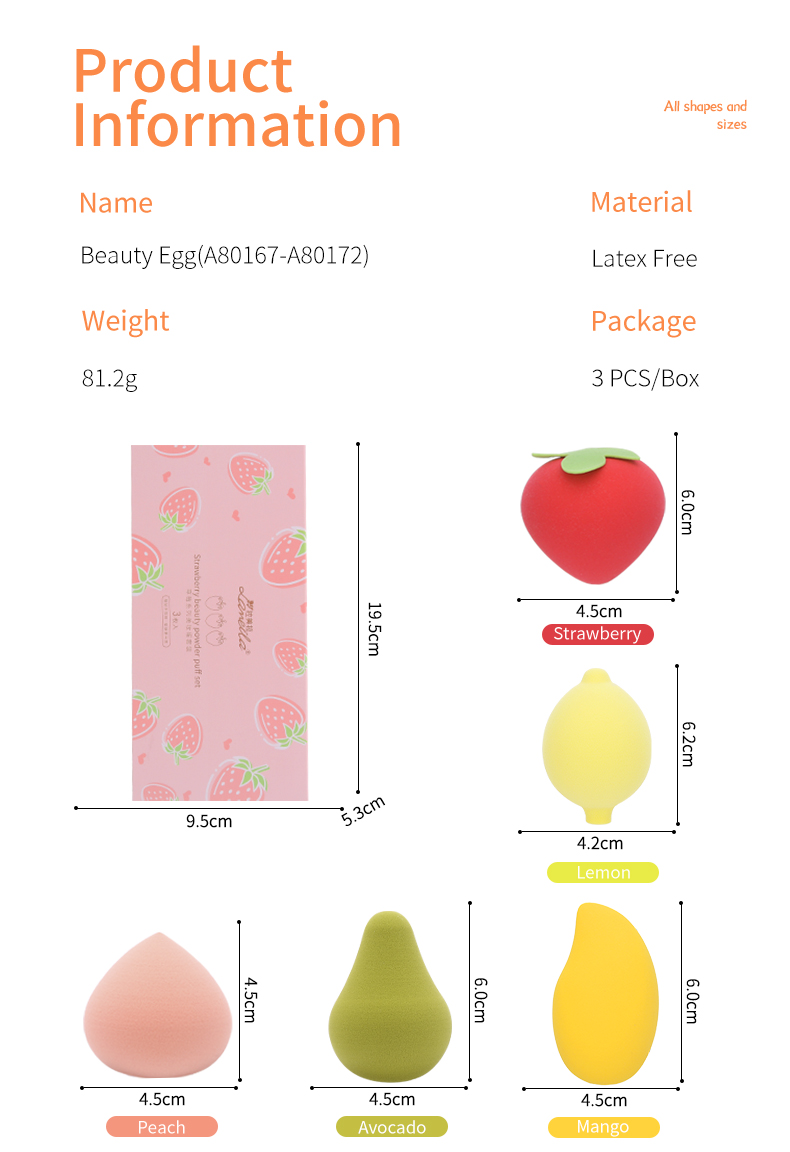 Cosmetic Tools Private Care Stock Makeup Sponge Latex Free Fruit Cosmetic Puff For Powder A80167-172