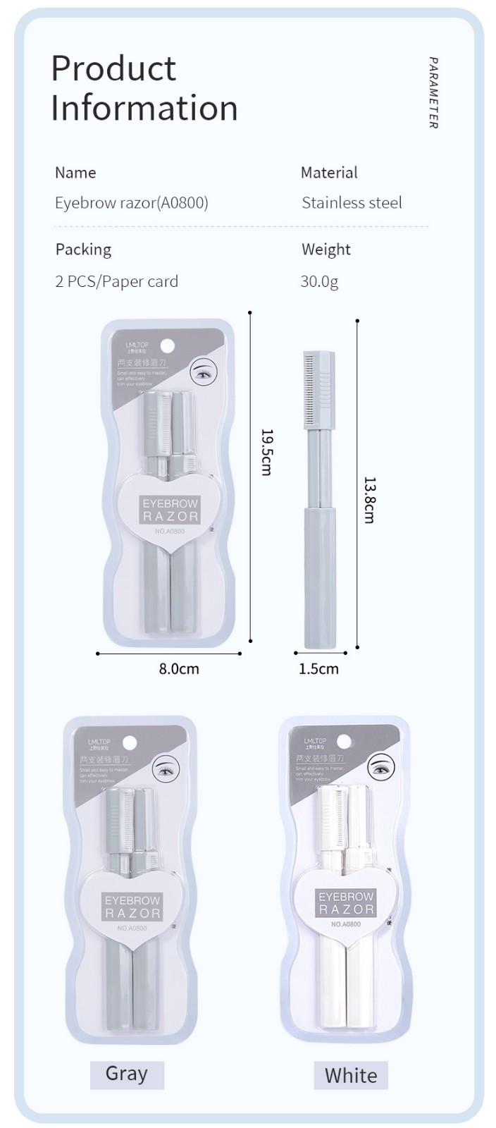 Lameila 2 in 1 eyebrow hair trimmer custom logo dermaplane face hair remover eyebrow razor set with comb A0800