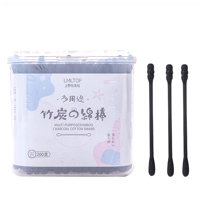 Lameila Bamboo charcoal paper shaft spiral round head cotton swabs 200 non-woven nursing swabs disposable ear cleaning sticks A653