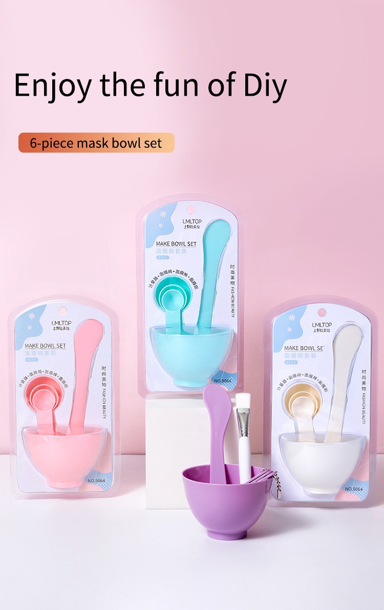 Lameila Manufacturer Wholesale Cosmetic Face Mask Applicator Brush Spatula Mask Mixing Bowl With Measuring Spoon 6 In 1set 9064