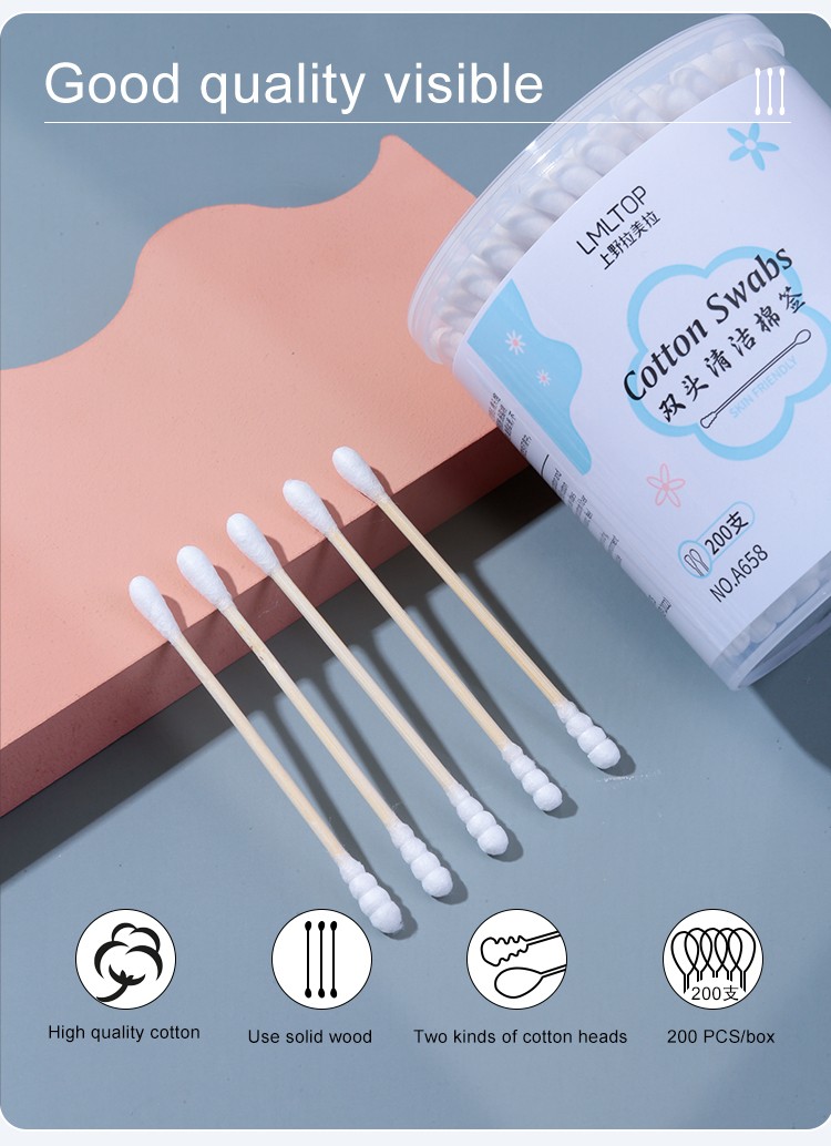 LMLTOP Hot Sale Face Care Makeup Tools High Quality 200pcs Double-ended Cotton Swab Ear Cleaning Paper Stick Cotton B0129