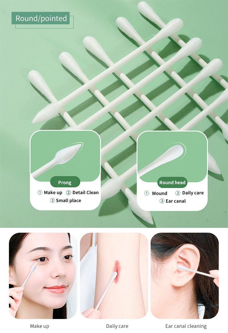 LMLTOP 100pcs Pointed Head Ear Cotton Swabs Eco Friendly Round Double head Soft Cotton Buds Paper Stick Cotton Buds A654