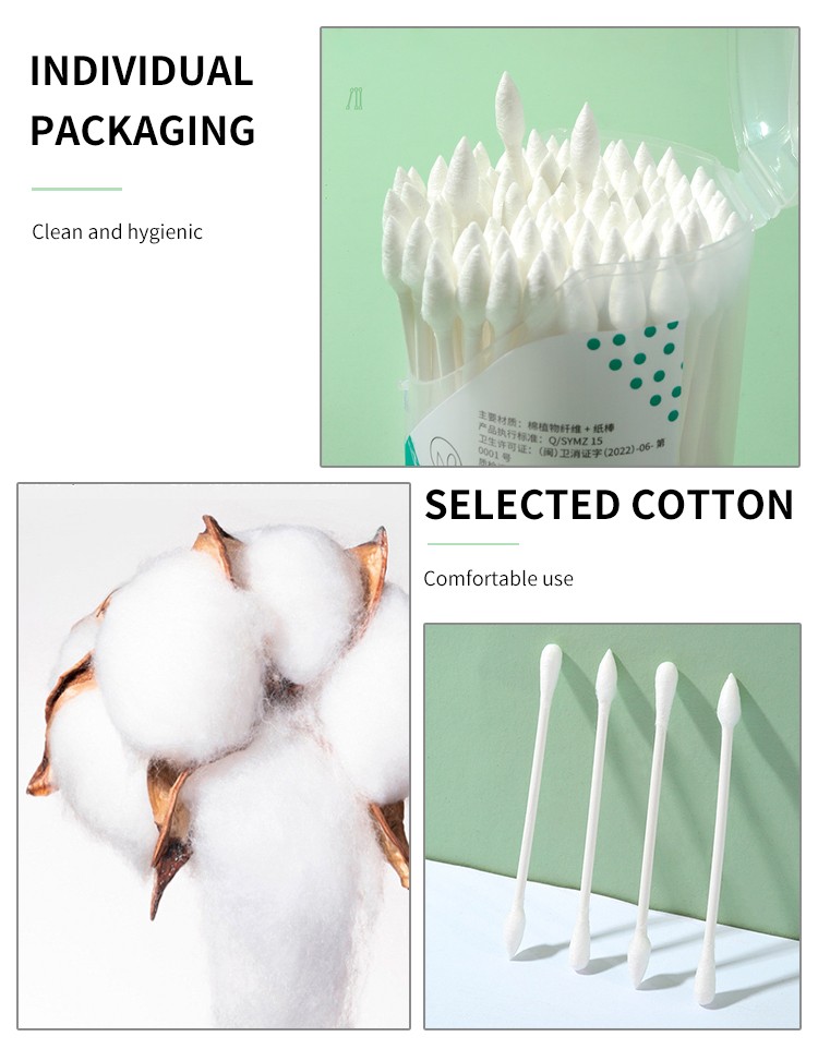 LMLTOP 100pcs Pointed Head Ear Cotton Swabs Eco Friendly Round Double head Soft Cotton Buds Paper Stick Cotton Buds A654