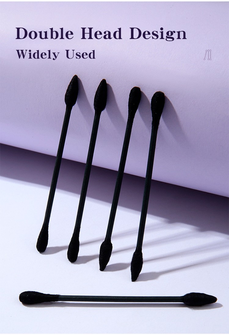 LMLTOP 300pcs black Pointed Head Ear Cotton Swabs Double head Soft Cotton Buds Paper Stick Cotton Buds Eco Friendly A674