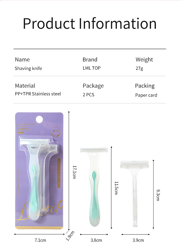 LMLTOP 2pcs Reusable Harrow Shaving Knife Manual Single Blade Eyebrow Trimmer Body Hair Removal Non-Slip Handle Shaver A0934