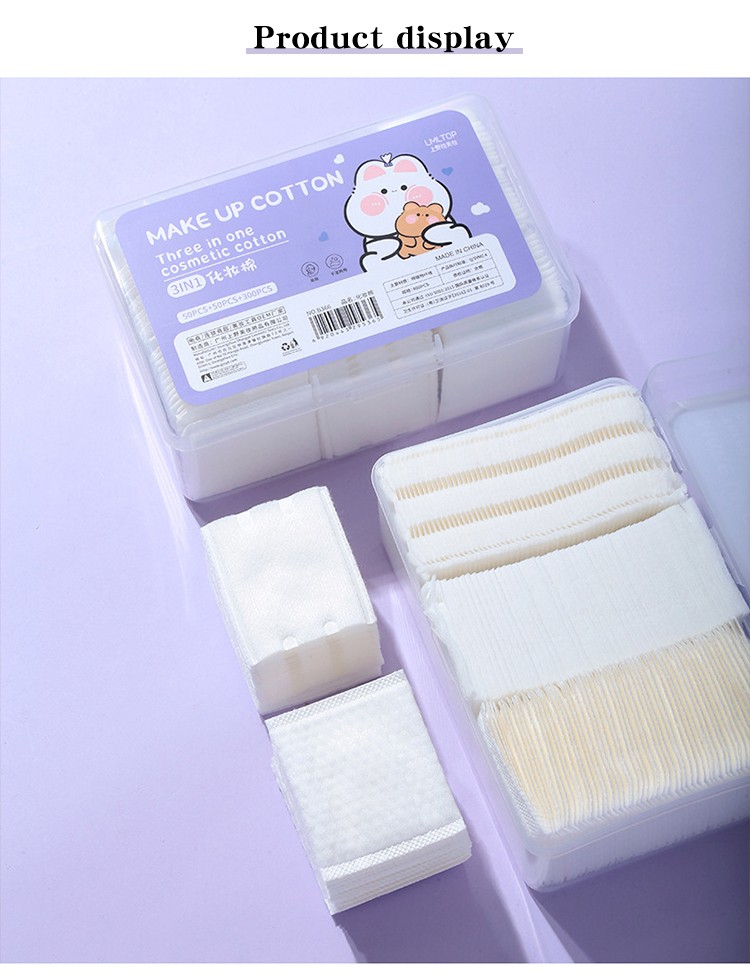 LMLTOP 3 In 1 Square 400pcs Cosmetic Cotton Pad Thick Makeup Remover Cotton High Quality Thin Cotton Pads For Face B366