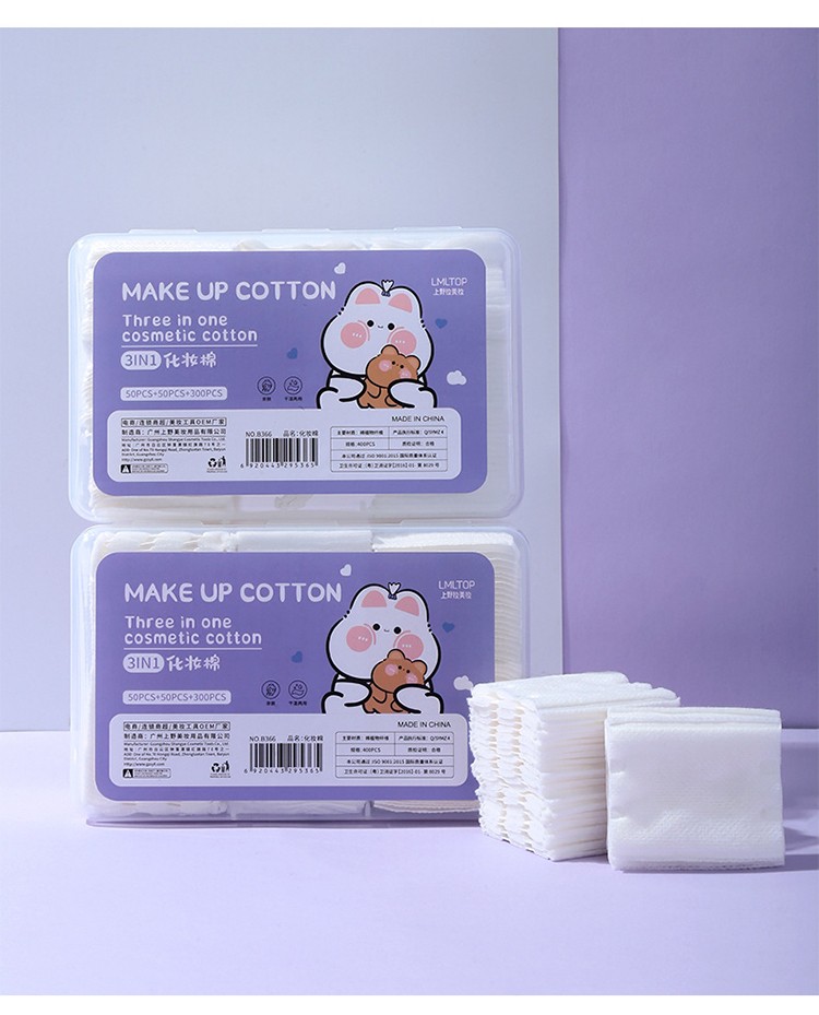 LMLTOP 3 In 1 Square 400pcs Cosmetic Cotton Pad Thick Makeup Remover Cotton High Quality Thin Cotton Pads For Face B366