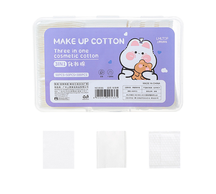 LMLTOP 3 In 1 Square 400pcs Cosmetic Cotton Pad Thick Makeup Remover Cotton High Quality Thin Cotton Pads For Face B366