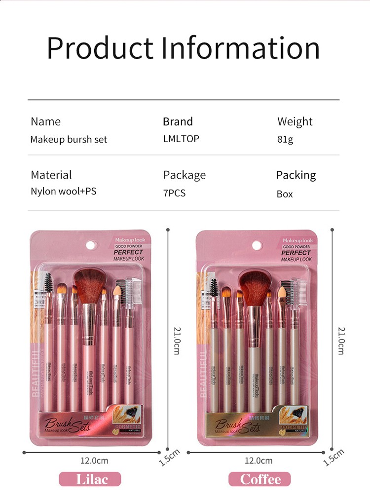 LMLTOP 7pcs Professional Lip Eye Make Up Cosmetic Brush Set Makeup Brush Set High Quality Custom Logo Private Label L0976