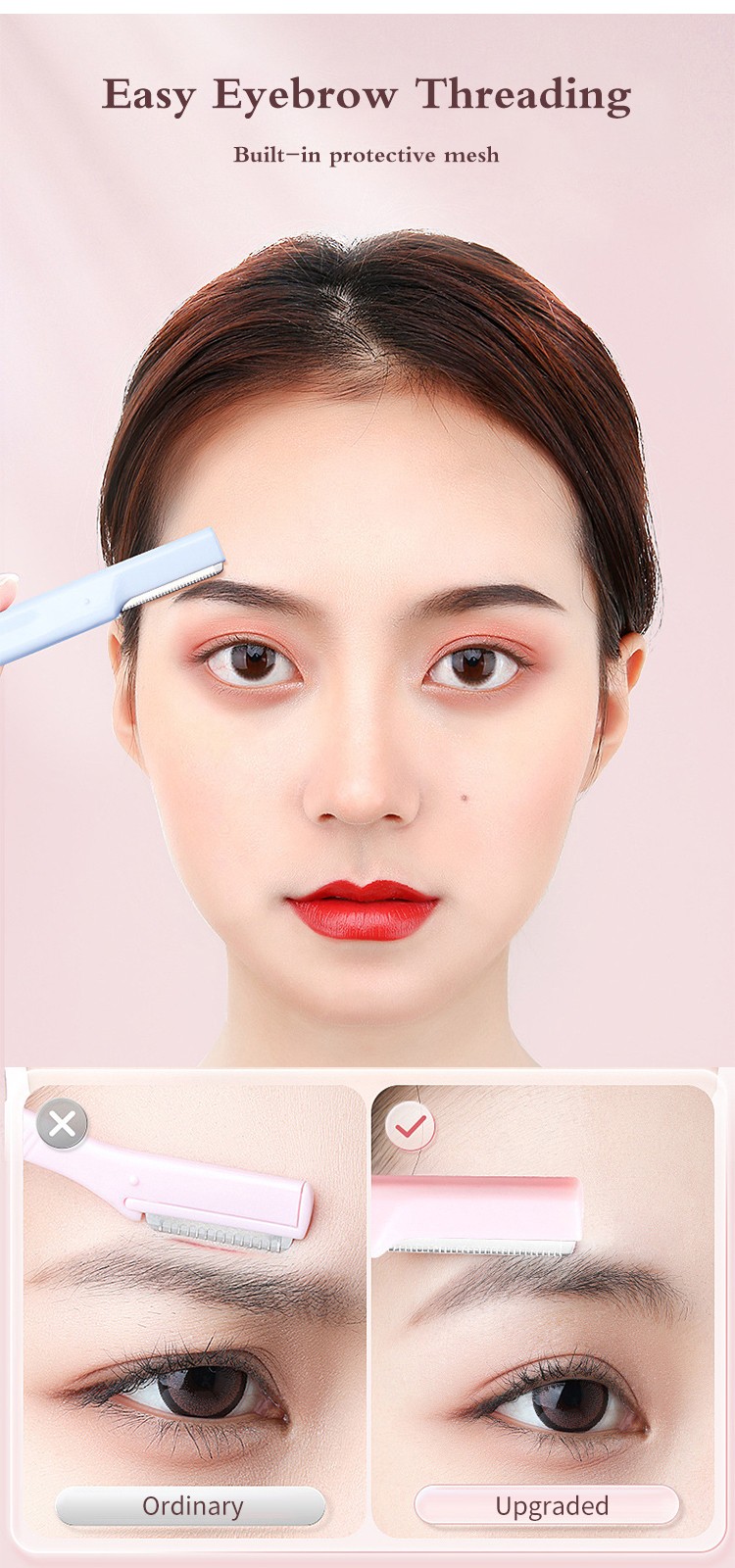 LMLTOP New Female Lady Double head Eyebrow Trimmer Eyebrow Razor Non-slip Grip Hand Eye Brow Shaving Knife With Safe Cover SY306