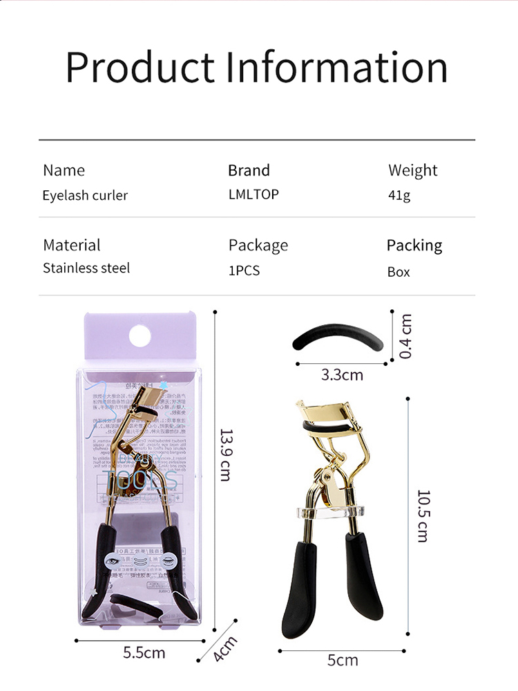 LMLTOP OEM 1pcs Beauty Tools Stainless Steel Gold Eyelash Curler High Quality Curling Eyelashes Private Label SY519