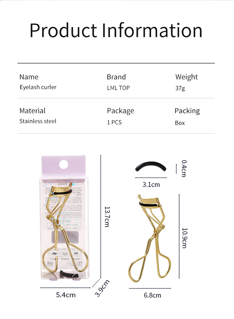 LMLTOP OEM 1pcs Golden Beauty Tools Eyelash Stainless Steel Eyelash Curler High Quality Curling Eyelashes Private Label SY520