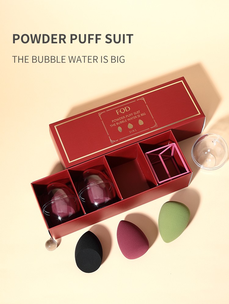 LMLTOP OEM 3pcs Powder Puff With Holder Makeup Sponge Packaging Box Gift Green Red Black Box Packaging Customizable Logo FQD005