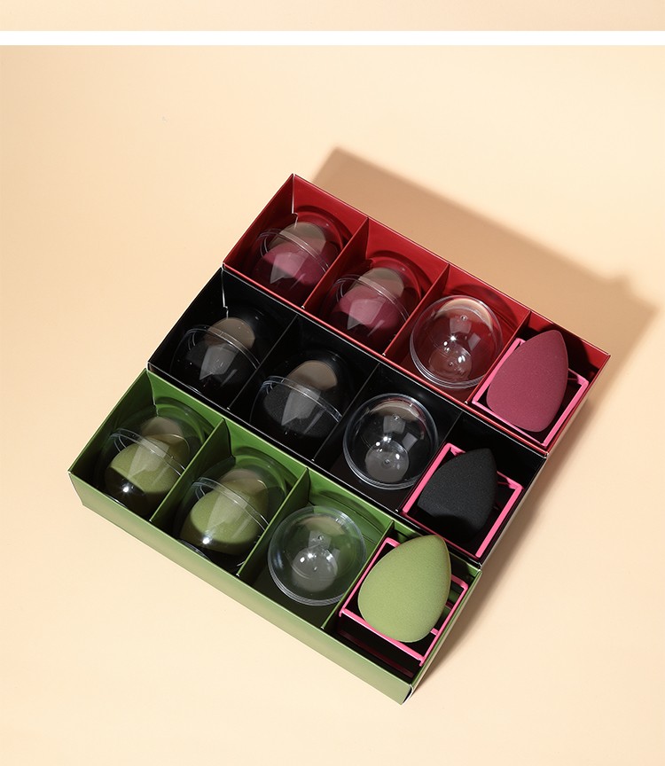 LMLTOP OEM 3pcs Powder Puff With Holder Makeup Sponge Packaging Box Gift Green Red Black Box Packaging Customizable Logo FQD005