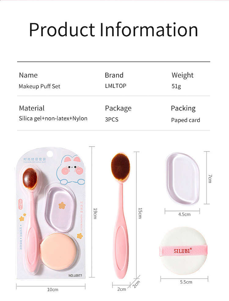 LMLTOP Portable Single Oval Foundation Brush Flat Brushes Makeup Puff Does Not Absorb Powder Transparent Silicone Puff L0977