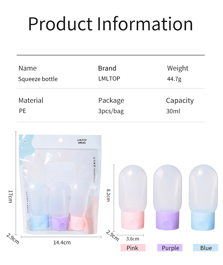 LMLTOP 3pcs 30ml Plastic Empty Bottle Flip-Open Squeeze Bottle Portable Small Capacity Empty Shampoo Bottles SY711