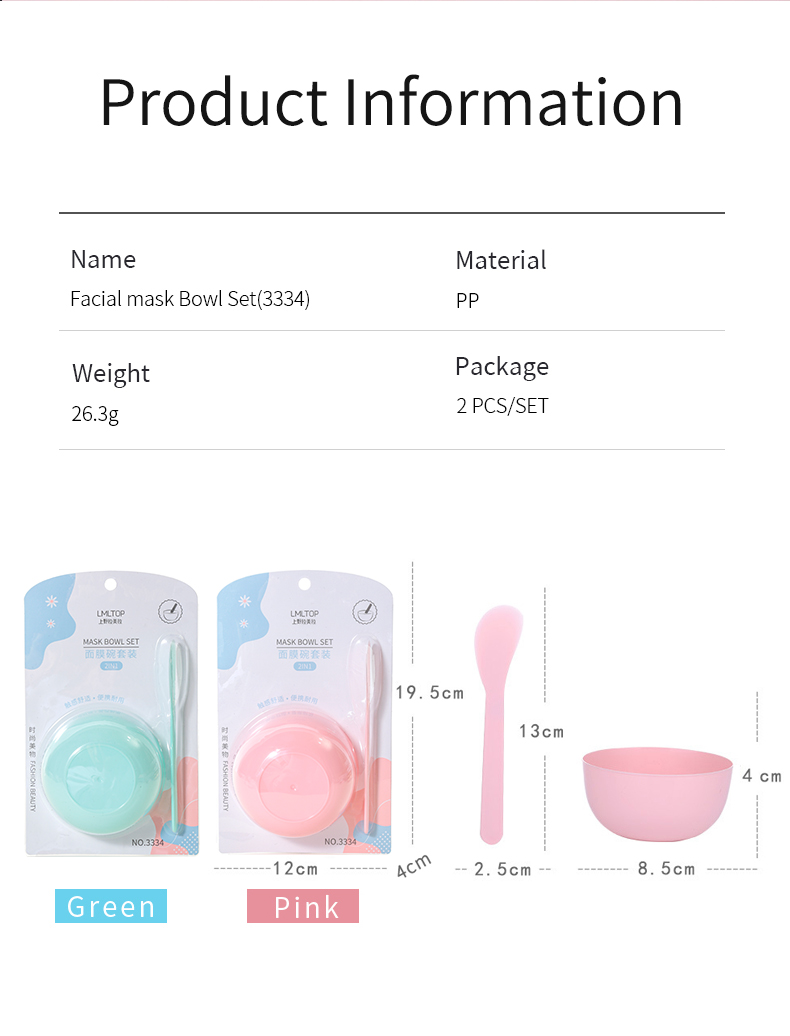 LMLTOP Hot Sale Pink Green Diy Cosmetic Tool Cosmetic Bowl Small Cosmetic Mixing Bowls Facial Mask Bowl Set Private Label 3334