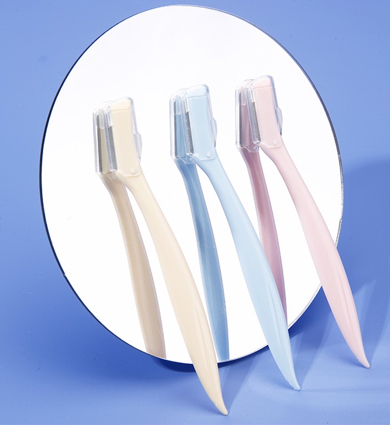LMLTOP OEM 3pcs Face Care Tools Plastic Eyebrow Razor Colorful Stainless Steel Blade Eyebrow Trimmer Personal Label SY1044