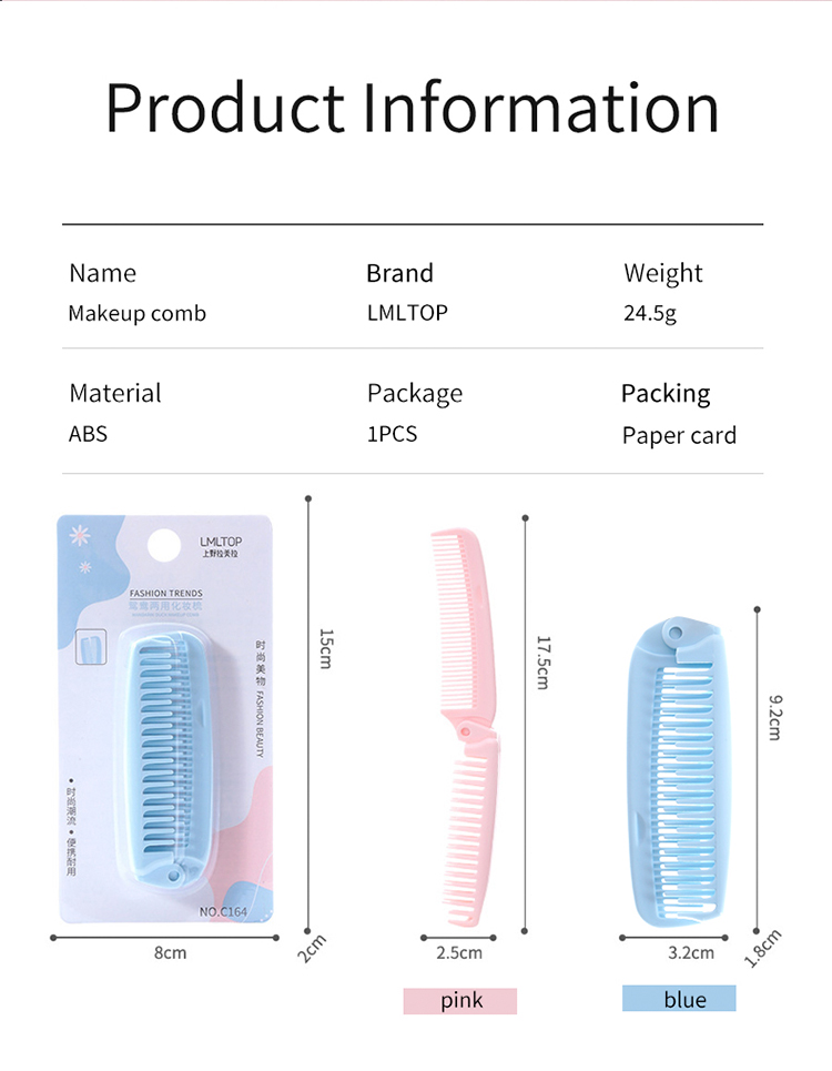 LMLTOP Portable Hair Beauty Tools Plastic Double Head Plastic Folding Hair Brush Straightener Comb C164