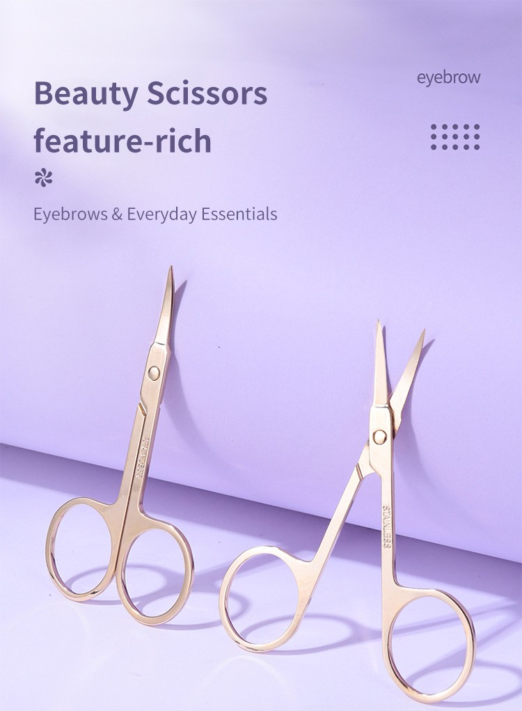 LMLTOP Cosmetic Tool 1pcs Gold Stainless Steel Hair Removal Eyebrow Scissors Private Label Multi-function Point Head A0424