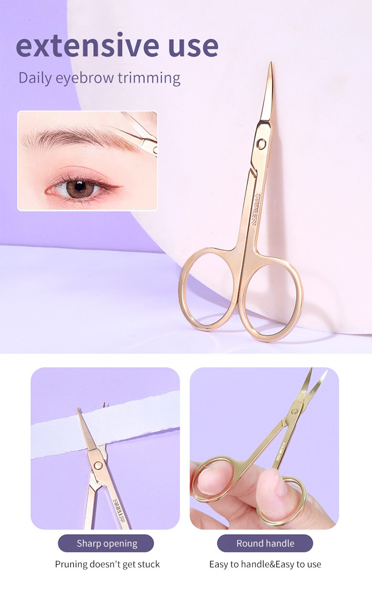 LMLTOP Cosmetic Tool 1pcs Gold Stainless Steel Hair Removal Eyebrow Scissors Private Label Multi-function Point Head A0424