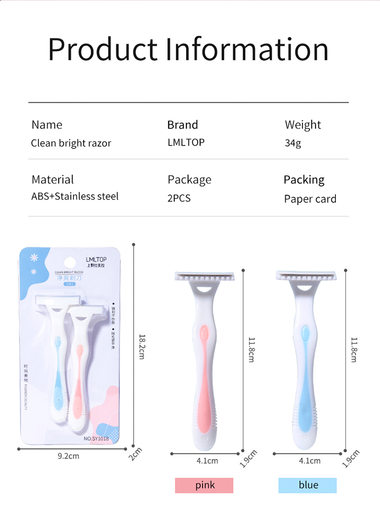 LMLTOP 2PCS Wholesale Single Layer Shaving Razor Set Female Comfortable Handle Shaving Knife Woman Private Label SY1018