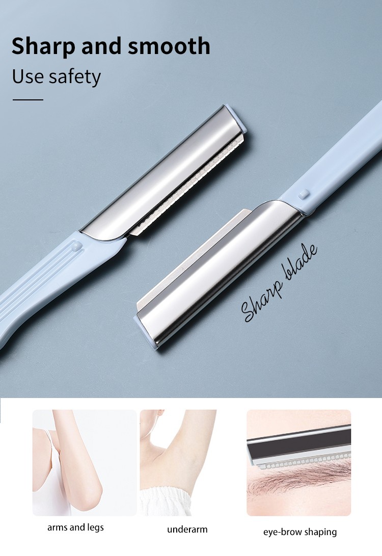 LMLTOP 2pcs Stainless Steel Blade Eyebrow Trimmer Long Handle Eyebrow Razor And Facial Razor Private Label A0835