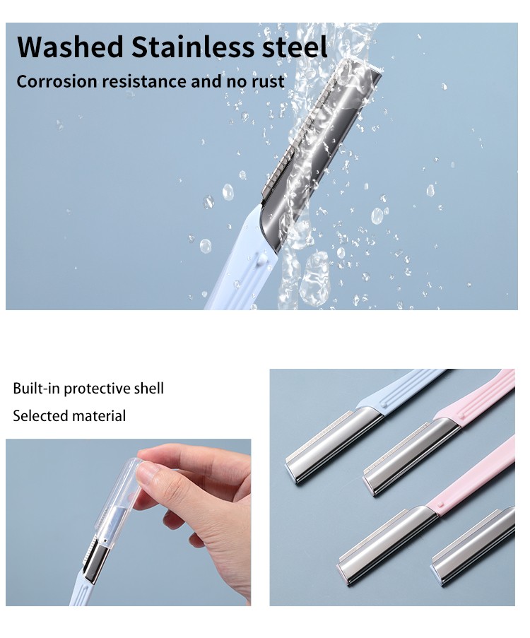 LMLTOP 2pcs Stainless Steel Blade Eyebrow Trimmer Long Handle Eyebrow Razor And Facial Razor Private Label A0835