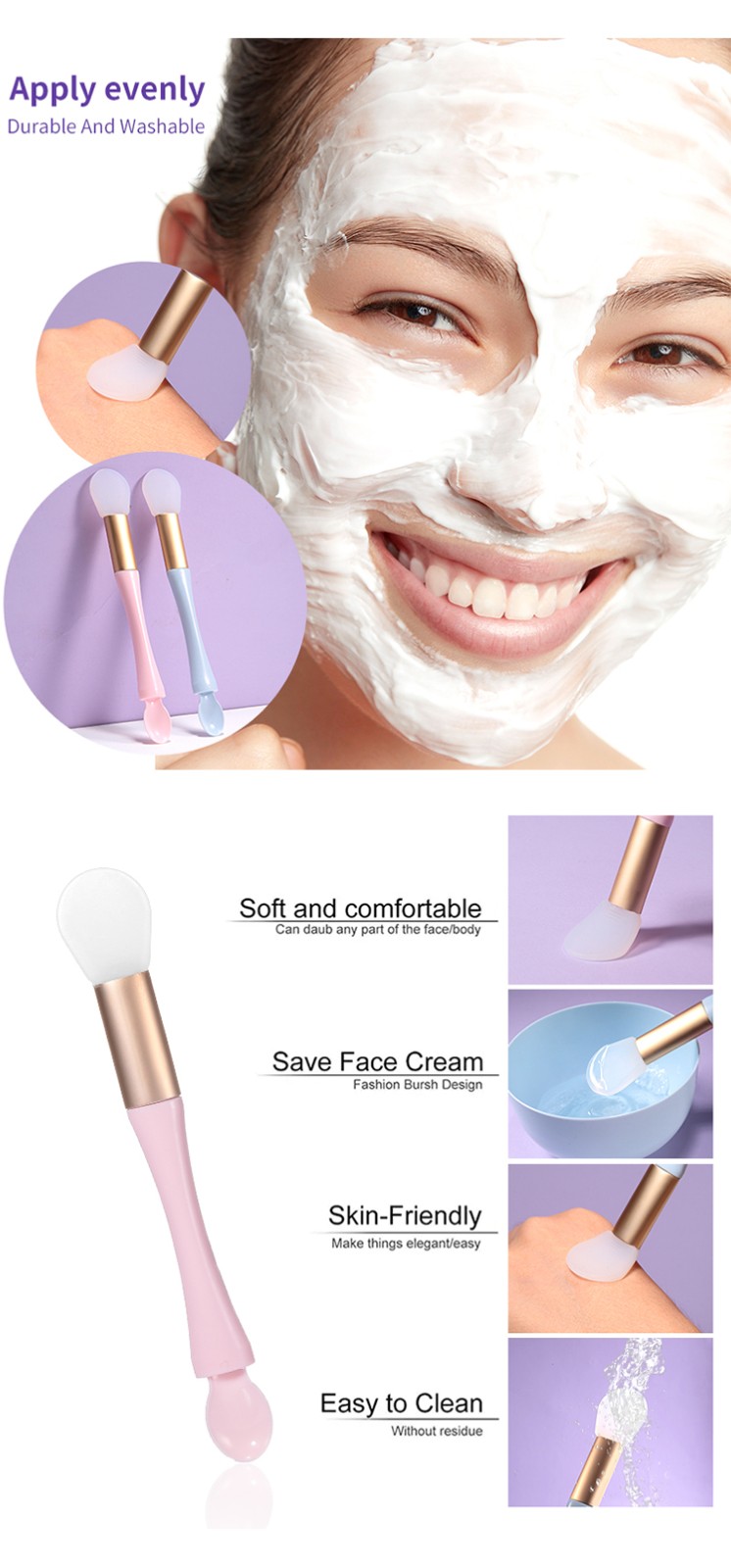 LMLTOP Wholesale Silicone Mask Brush Double-End Face Masking Brush Low Price Cosmetics Spatula Cream Applicator SY607