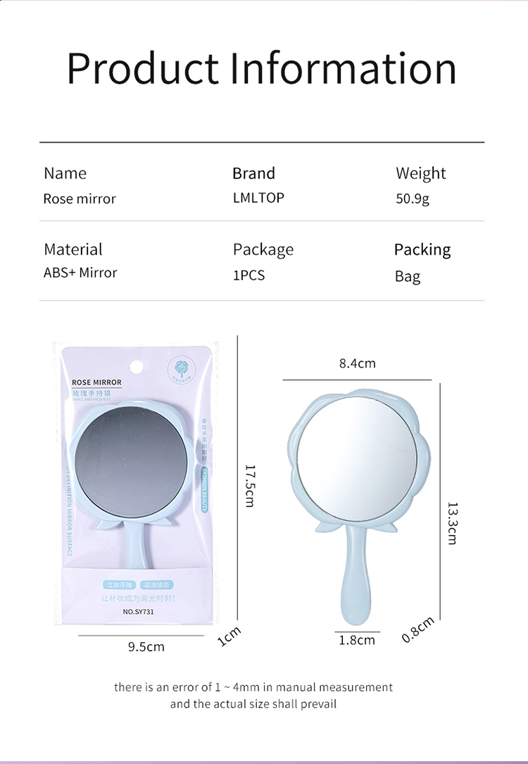 LMLTOP Low Price Wholesale Cosmetic Mirror In Hand Blue Pocket Mirror Compact And Portable SY731