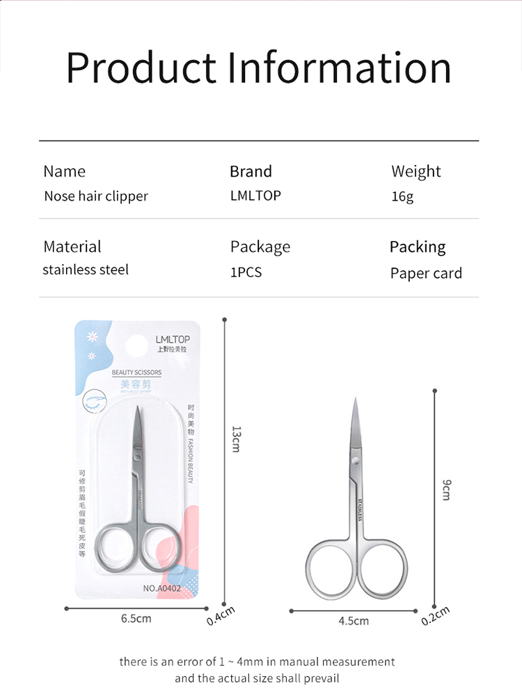 LMLTOP 1pc Stainless Steel Multifunctional Beauty Scissors Professional Eyebrow Scissors Safety Scissors For Manicure A0402