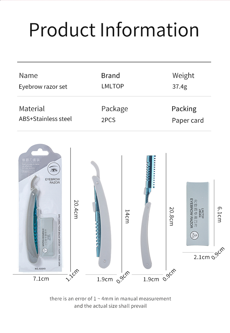 LMLTOP Manufacturer Eyebrow Razor Foldable Eyebrow Trimmer Waterproof Stainless Steel Blade Not Easy To Rust A0849