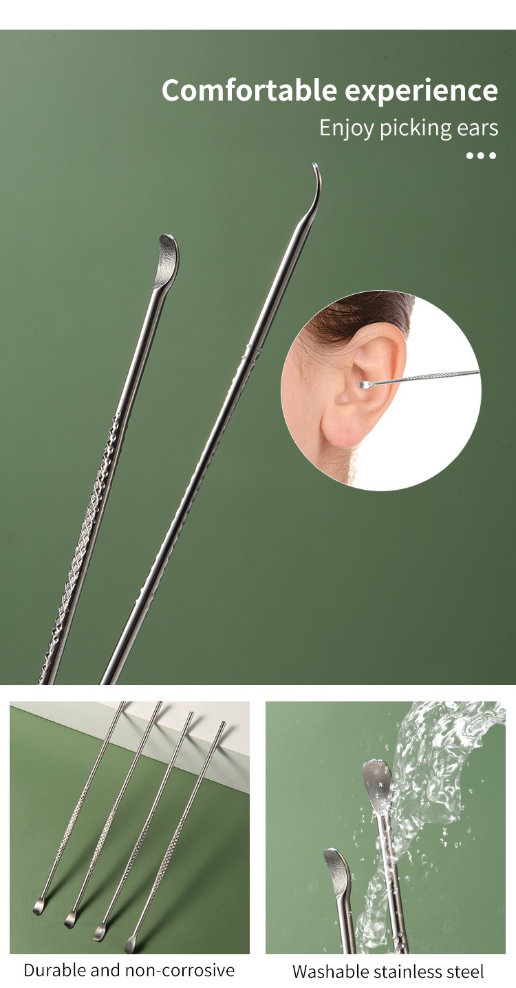 LMLTOP Professional Single Non-Slip Handle Ear Wax Removal Stainless Steel Ear Cleaner Earpick Safe Curette B0762