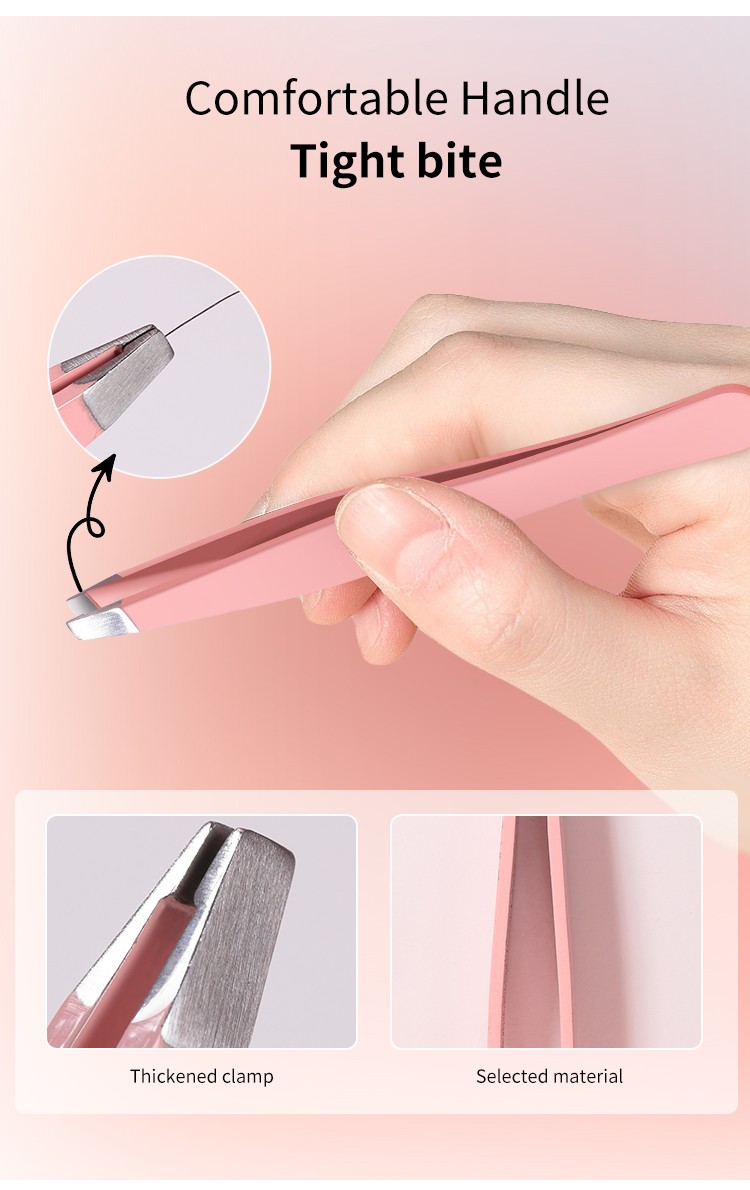 LMLTOP Pink Stainless Steel Eyebrow Tweezers Portable High Quality Oblique Eyelashes Tweezers Plucking Tweezer Professional A242