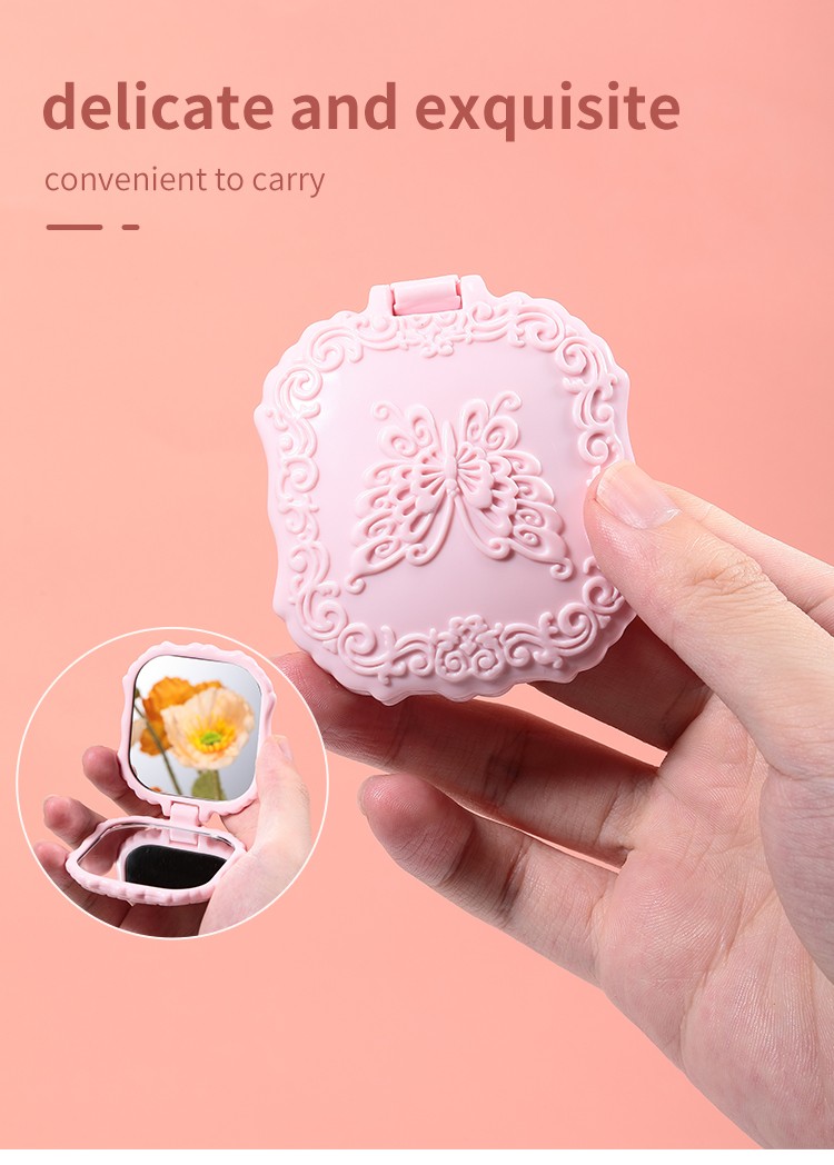 LMLTOP Carve Designs Low Price Wholesale Two-Sided Cosmetic Mirror Foldable Pink Pocket Mirror SY732