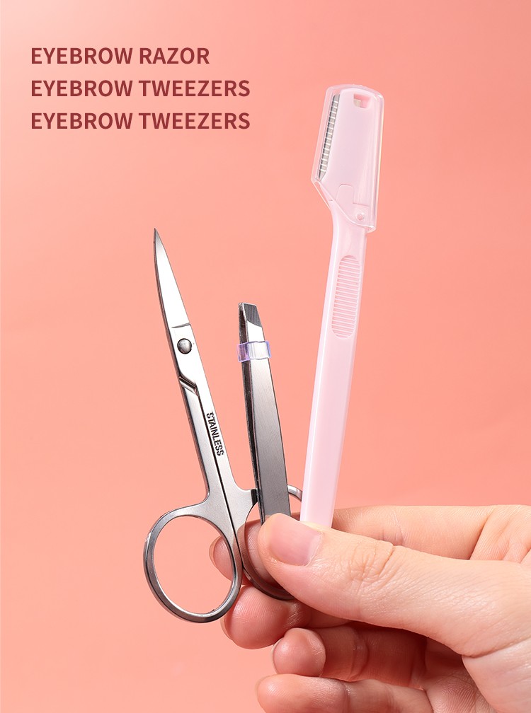 LMLTOP 3 In 1 Professional Eye Brow Makeup Tools Women Stainless Steel Face Hair Remover Tweezer Eyebrow Razor Set A0876